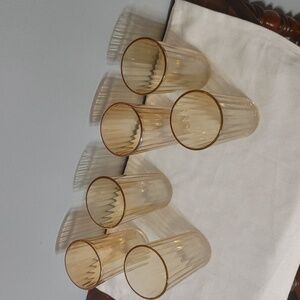 Set of 6 1960 Jeanette Peach Lusterware Gold Color Glasses Carnival Glass